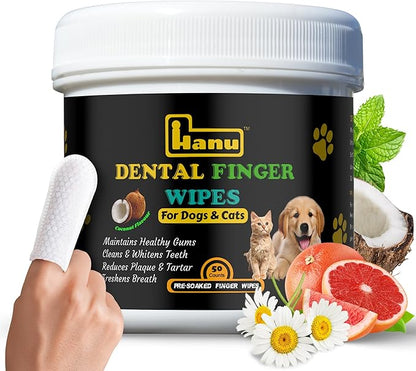 Hanu dental finger wipes dogs and cats 50 pre soaked wipes