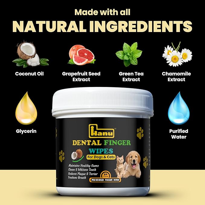 Hanu dental finger wipes dogs and cats 50 pre soaked wipes