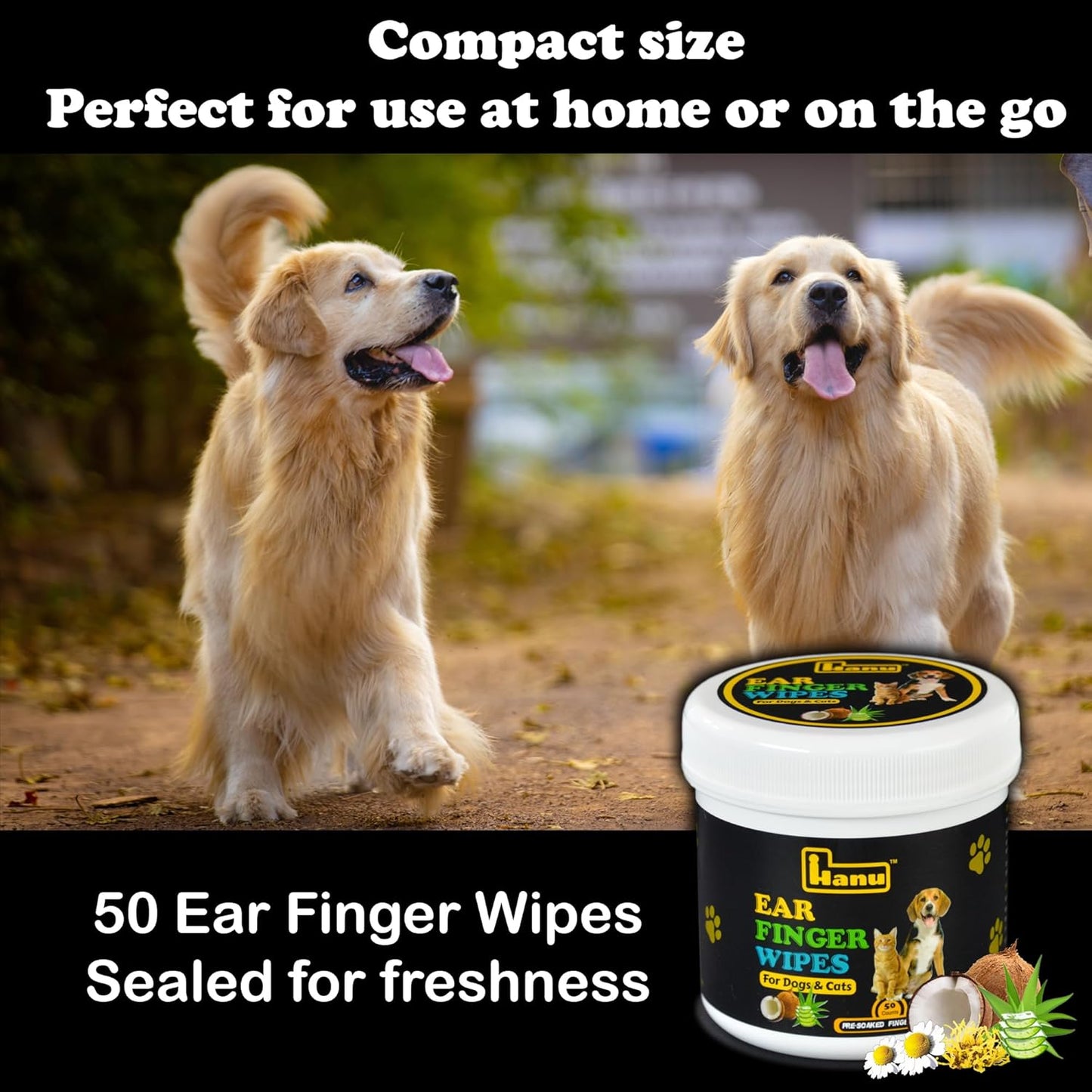 Hanu ear finger wipes dogs and cats 50 pre soaked wipes