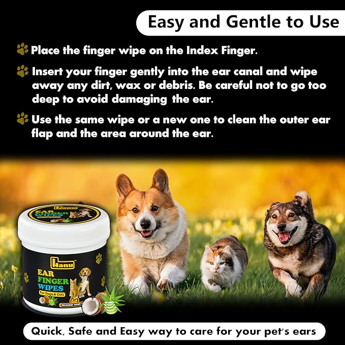 Hanu ear finger wipes dogs and cats 50 pre soaked wipes