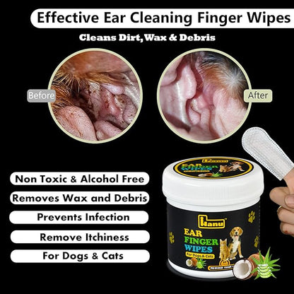 Hanu ear finger wipes dogs and cats 50 pre soaked wipes