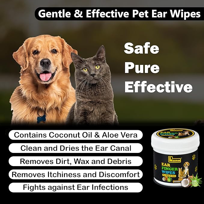 Hanu ear finger wipes dogs and cats 50 pre soaked wipes