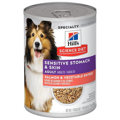 Hills science diet sensitive skin & stomach adult dog food wet canned food salmon & vegetables entree 13.2oz