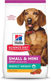Hills science diet small & mini adult perfect weight dry dog food kibble 4lbs chicken recipe 3821