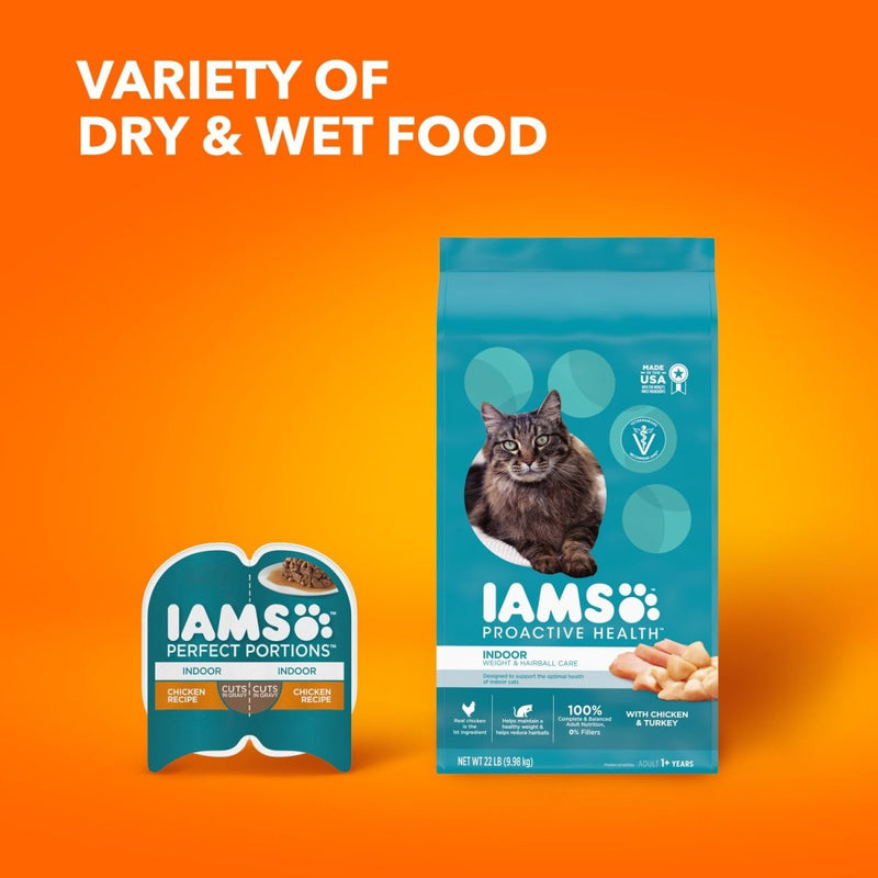 IAMS Proactive Health Indoor Weight & Hairball Care Adult Dry Cat Food with Chicken & Turkey, 7 lb. Bag - dry cat food - 019014712458