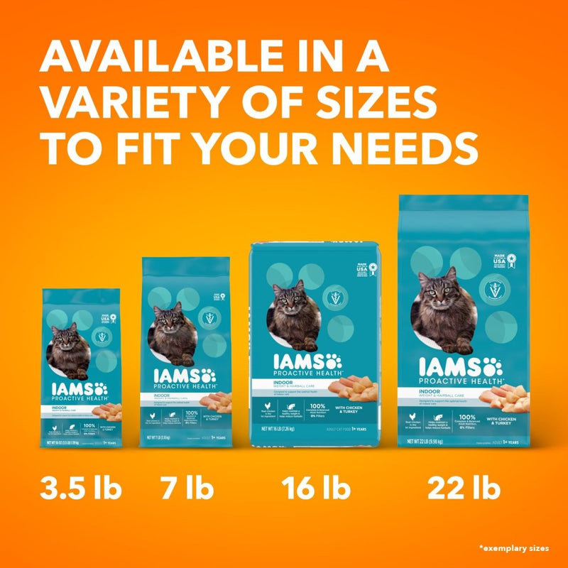 IAMS Proactive Health Indoor Weight & Hairball Care Adult Dry Cat Food with Chicken & Turkey, 7 lb. Bag - dry cat food - 019014712458