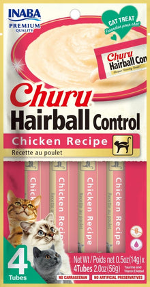 INABA Churu Creamy Lickable Purée Cat Treat for Hairball Control with Taurine & Vitamin E - Chicken Recipe - 0.5 Ounces Each - 4 Tubes - cat treat - 810100850289