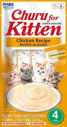 INABA Churu Grain - Free Creamy Purée Lickable Kitten Treats with DHA, EPA, Vitamin E & Taurine - Chicken Recipe - 0.5 Ounces Each - 4 Tubes - cat treat - 810100850333