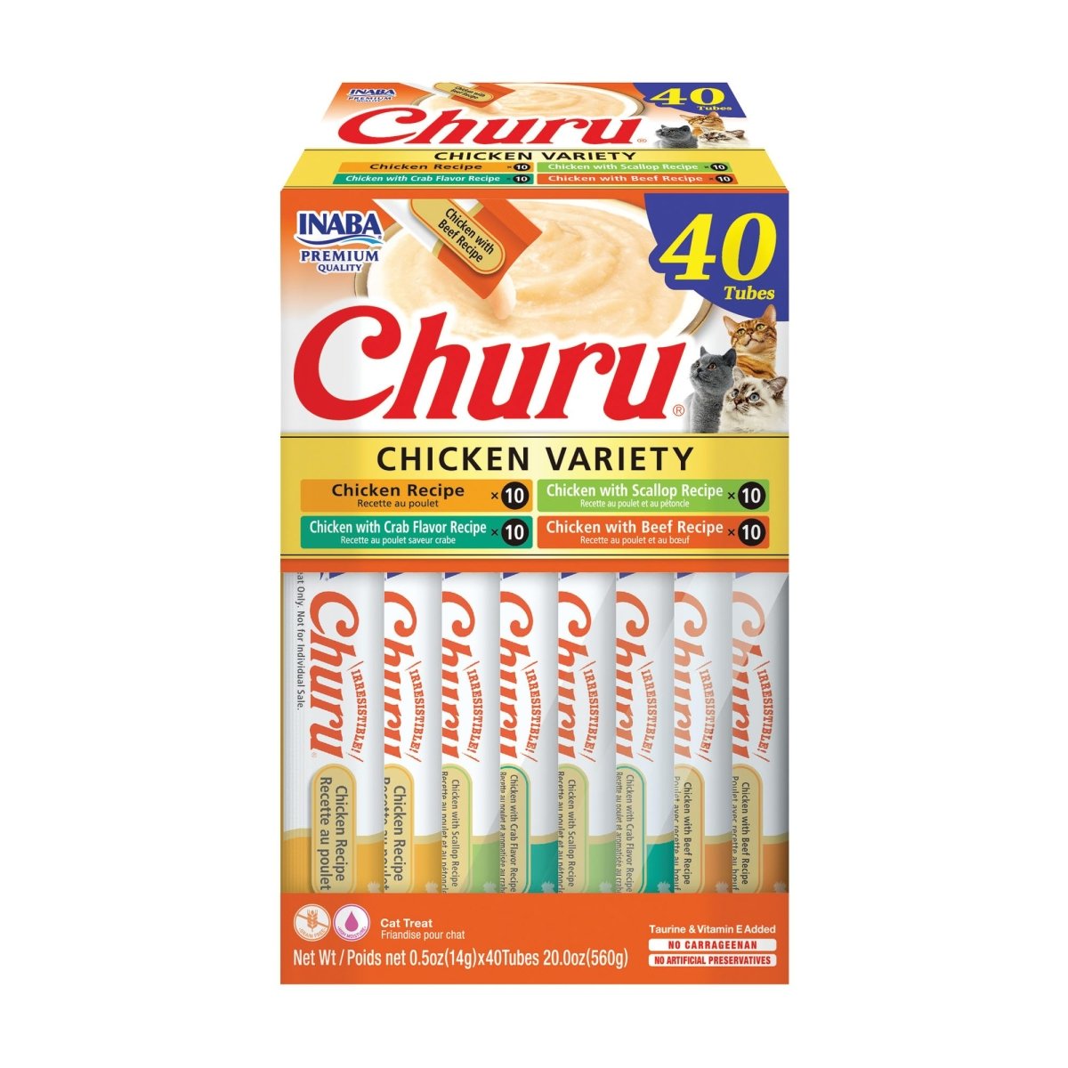 INABA Churu Grain - Free Squeezable Creamy Purée Cat Treat with Vitamin E & Taurine - Chicken Variety - 0.5 Ounces Each Tube - 40 Tubes - cat treat - 850030015532