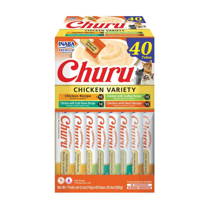 INABA Churu Grain - Free Squeezable Creamy Purée Cat Treat with Vitamin E & Taurine - Chicken Variety - 0.5 Ounces Each Tube - 40 Tubes - cat treat - 850030015532