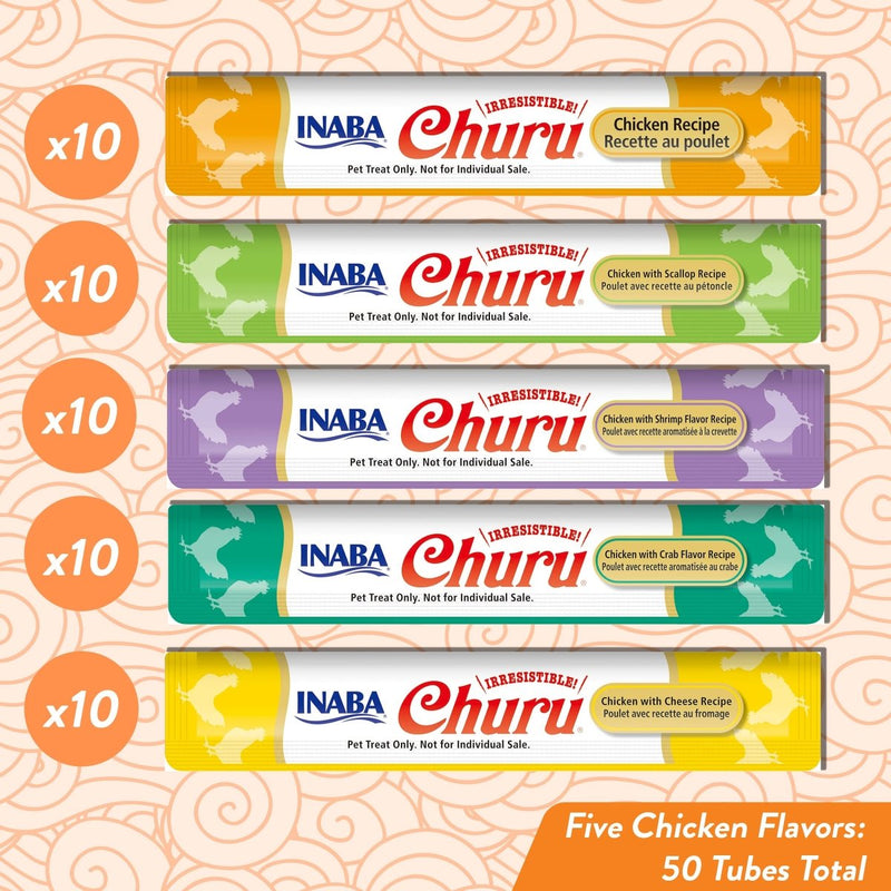 INABA Churu Grain - Free Squeezable Creamy Purée Cat Treat with Vitamin E & Taurine - Chicken Variety - 0.5 Ounces Each Tube - 50 Tubes - cat treat - 857276007666