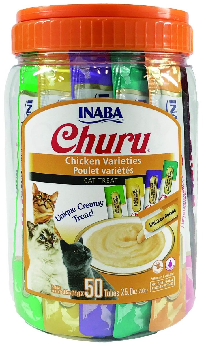 INABA Churu Grain - Free Squeezable Creamy Purée Cat Treat with Vitamin E & Taurine - Chicken Variety - 0.5 Ounces Each Tube - 50 Tubes - cat treat - 857276007666