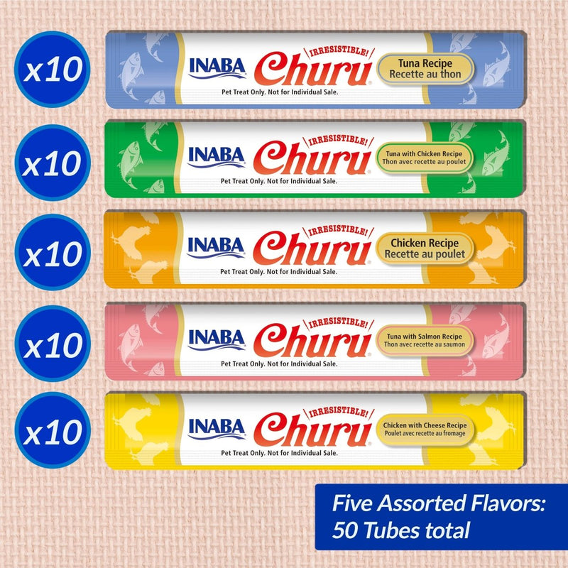 INABA Churu Grain - Free Squeezable Creamy Purée Cat Treat with Vitamin E & Taurine - Tuna & Chicken Variety - 0.5 Ounces Each Tube - 50 Tubes - cat treat - 857276007697