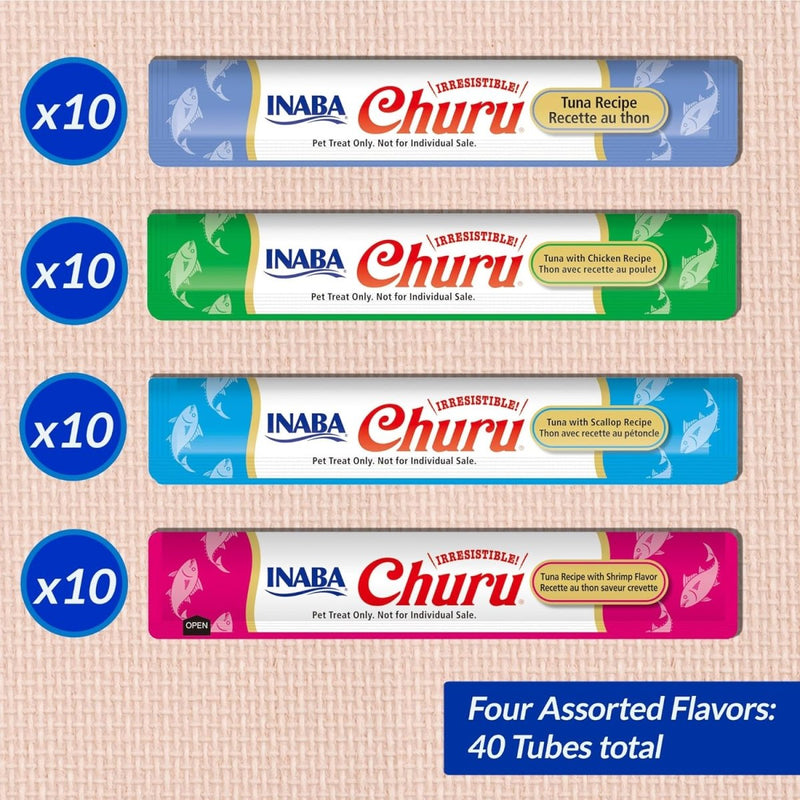 INABA Churu Grain - Free Squeezable Creamy Purée Cat Treat with Vitamin E & Taurine - Tuna & Seafood Variety - 0.5 Ounces Each - 40 Tubes - cat treat - 850030015525