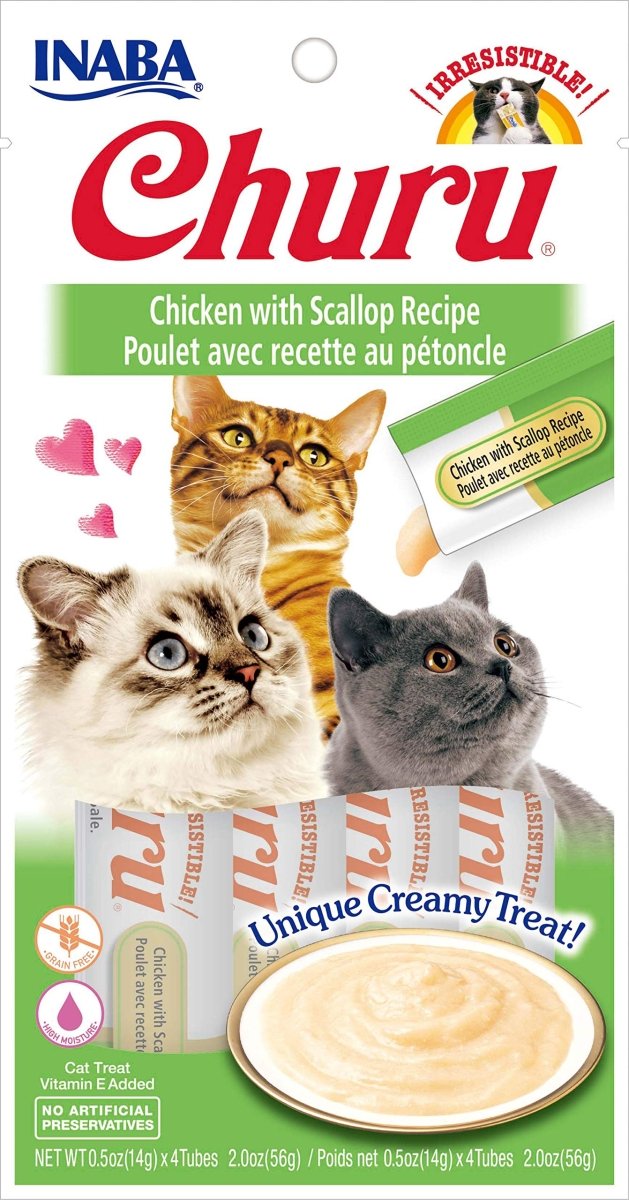 INABA Churu Lickable Purée Natural Cat Treats - Chicken with Scallop Recipe - 4 Tubes - cat treat - 855958006594