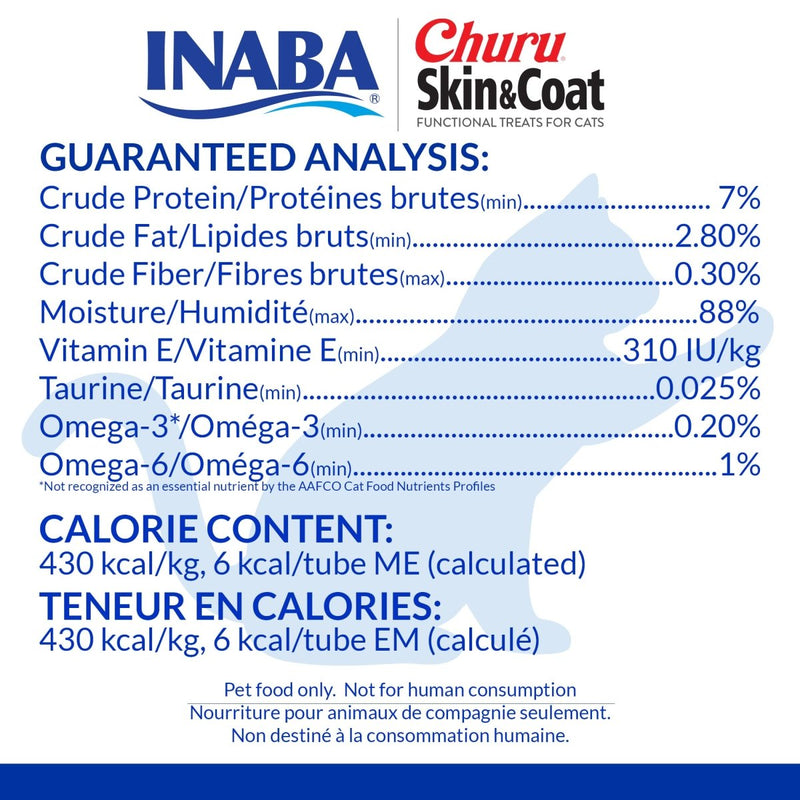 INABA Churu Lickable Purée Natural Cat Treats for Skin and Coat with Omega Oils - Taurine and Vitamin E - 50 Tubes - cat treat - 850030015570