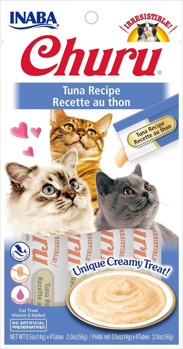 INABA Churu Lickable Purée Natural Tuna Recipe - Cat Treats - 4 Tubes - lickable treat - 855958006556