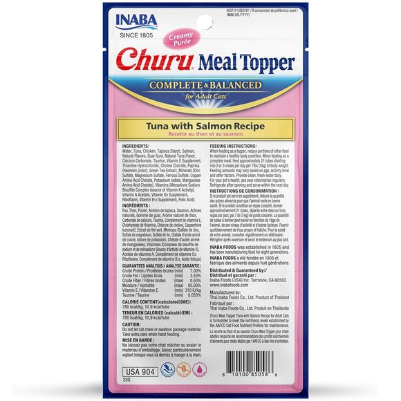 Inaba Churu meal topper complete and balanced tuna with salmon recipe 4 count