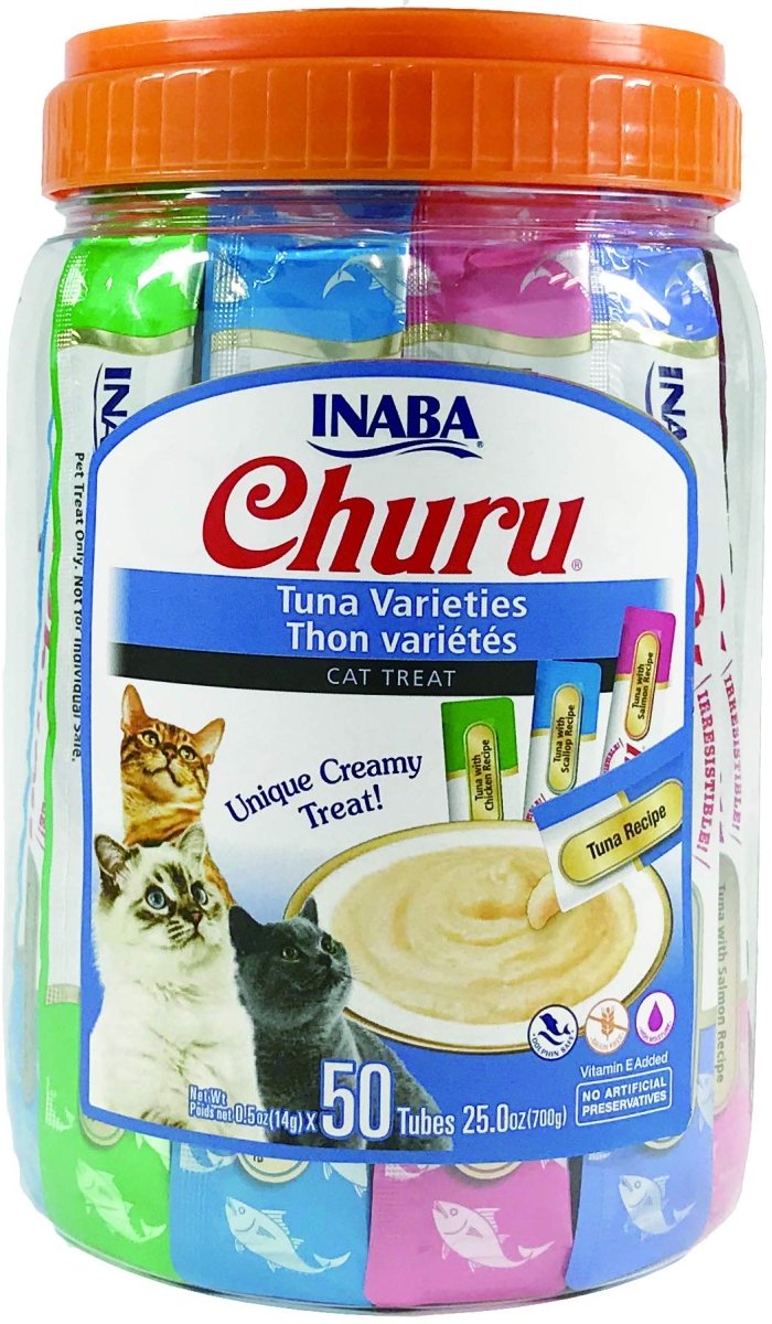 INABA Churu Tuna Lickable Creamy Purée Cat Treats - 4 Flavor Variety - 50 Tubes - lickable treat - 857276007642