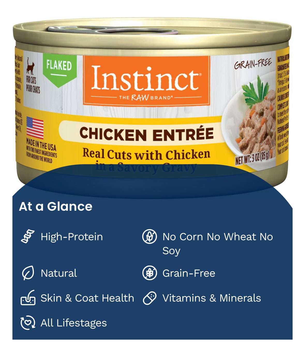 Instinct Chicken Entree Grain - Free Flaked Wet Cat Food, 3 - oz can