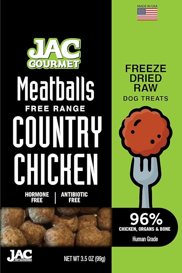 Jac gourmet meatballs chicken freeze dried dog treats