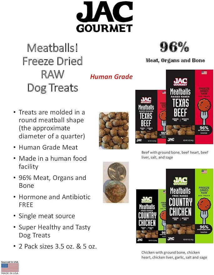 Jac gourmet meatballs chicken freeze dried dog treats