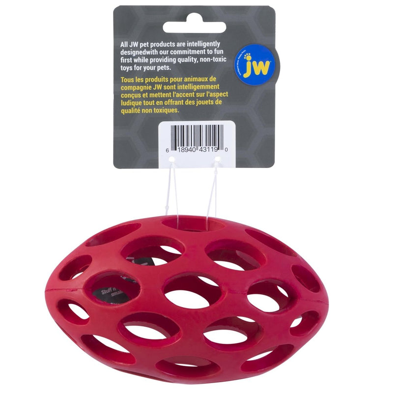 JW Pet Hol - ee Football Dog Toy Puzzle Ball, Natural Rubber, Medium (6.5 Inch Length), Colors May Vary - 618940431190