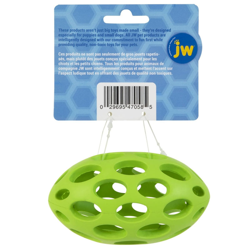 JW Pet Hol - ee Football Dog Toy Puzzle Ball, Natural Rubber, Small (5 Inch Length), Colors May Vary - 618940431183