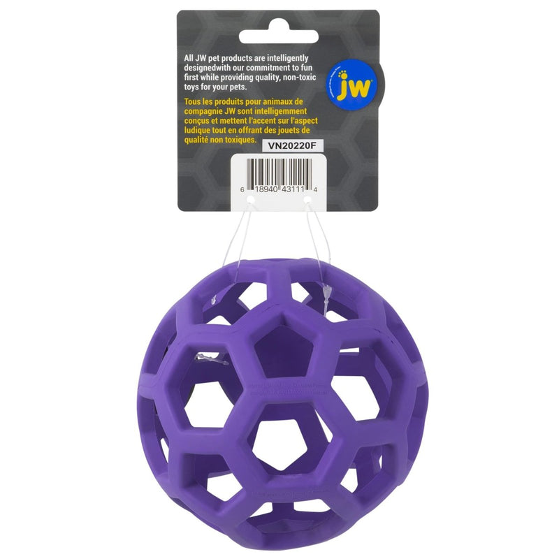 JW Pet Hol - ee Roller Dog Toy Puzzle Ball, Natural Rubber, Medium (4.5 Inch Diameter), Colors May Vary - 618940431114