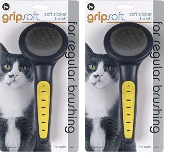 JW Petmate GripSoft Cat Brush, White/Blue, 2 Pack (Ideal for Long & Short Haired Cats, Undercoat Removal)