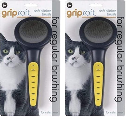 JW Petmate GripSoft Cat Brush, White/Blue, 2 Pack (Ideal for Long & Short Haired Cats, Undercoat Removal)