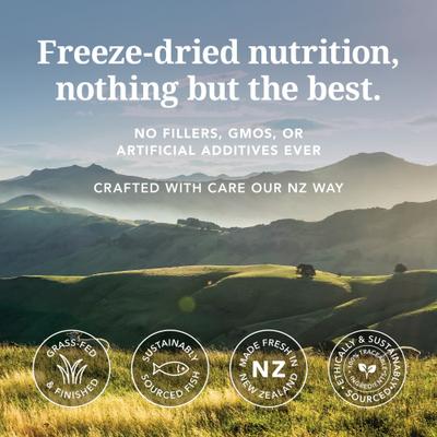 K9 Natural New Zealand beef and hoki feast feed or top 3.5 oz freeze dried dog food