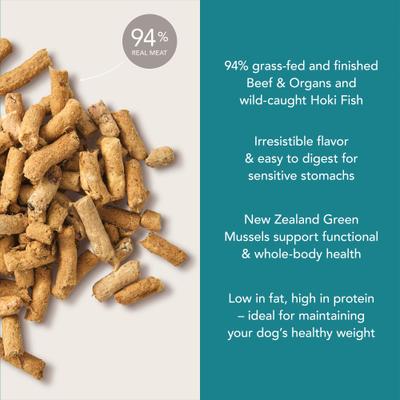 K9 Natural New Zealand beef and hoki feast feed or top 3.5 oz freeze dried dog food