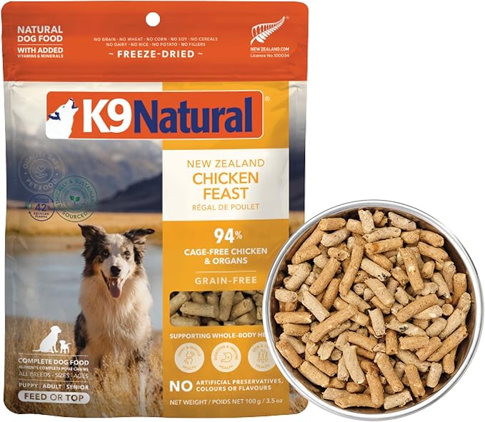 K9 Natural New Zealand chicken feast feed or top 3.5 oz freeze dried dog food