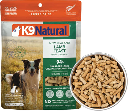 K9 Natural New Zealand lamb feast feed or top 3.5 oz freeze dried dog food