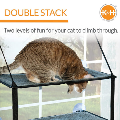 K&H Pet Products EZ Mount Window Sill Cat Bed - for Large Cats - Double Stack Gray - 655199090921