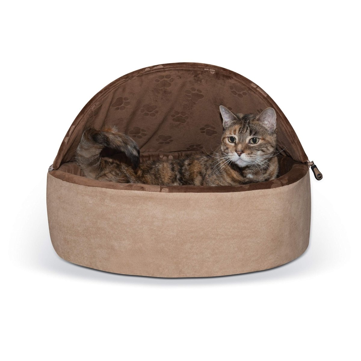 K&H Pet Products Self - Warming Kitty Bed Hooded Pet Bed for Cats and Dogs - Tan Large - 20 Inches - 655199029976