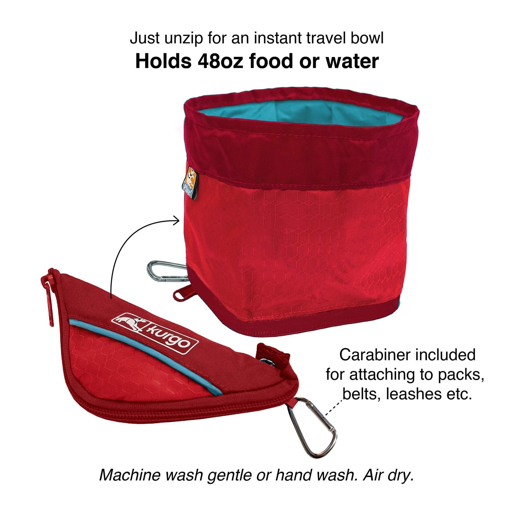 Kurgo Zippy Bowl, Collapsible Travel Dog Bowl, Pet Food & Hiking Water Bowl, Machine Washable Bowl For Dogs, Travel Accessories For Pets, Bpa Free, Carabiner ,Blue
