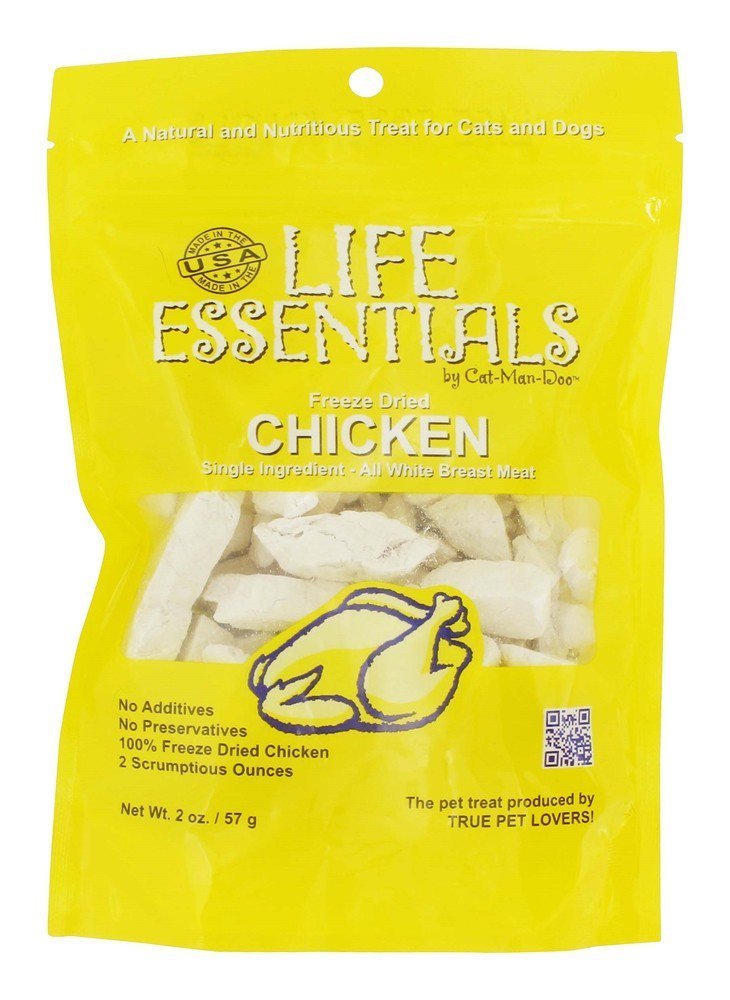 LIFE ESSENTIALS BY CAT - MAN - DOO All - Natural Freeze Dried Chicken Treats for Dogs & Cats Free of Grains, Fillers, Additives and Preservatives Proudly Made in The USA - (2 oz. Bag) - 705105790350