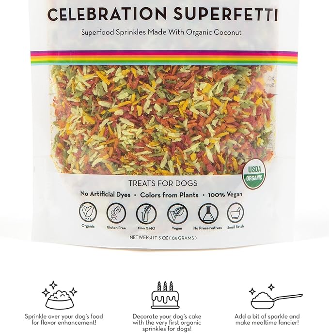Lord Jameson celebration superfetti superfood sprinkles organic coconut 3oz dog treats