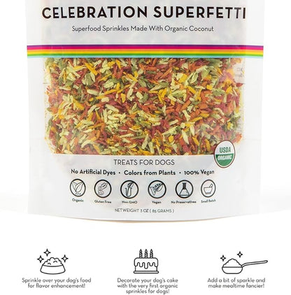 Lord Jameson celebration superfetti superfood sprinkles organic coconut 3oz dog treats
