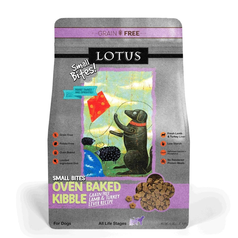 Lotus Oven - Baked Lamb & Turkey Liver Small Bites Recipe Grain - Free Dry Dog Food 4 Pounds - oven baked dog food small bites - 784815105838