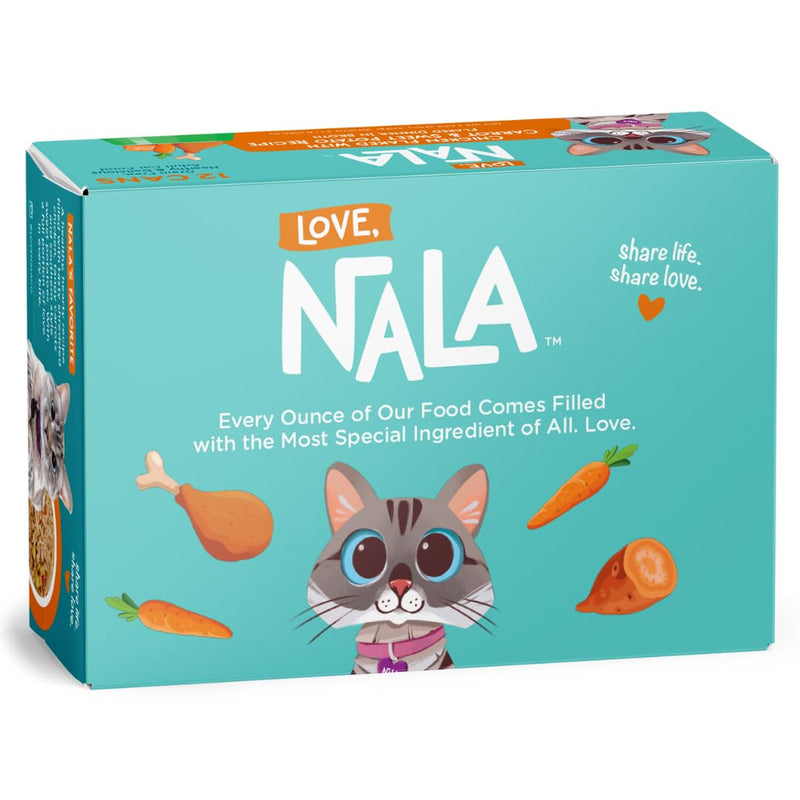 LOVE, NALA Natural Adult Cat Wet Food - FLAKED Chicken with Carrot & Sweet Potato in Broth - Grain Free - Added Minerals & Vitamins - 2.4 lbs - 12 Pack - cat food - 810113200279