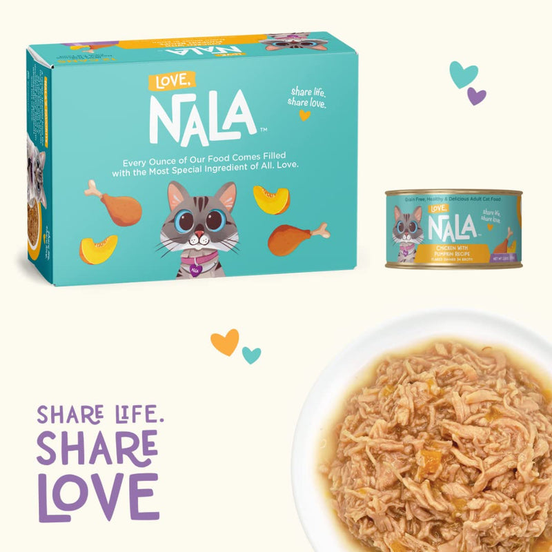 LOVE, NALA Natural Adult Cat Wet Food - FLAKED Chicken with Pumpkin in Broth - Grain Free - Non - GMO - Prebiotic Fiber - Vitamins - Minerals - cat food - 810113200309