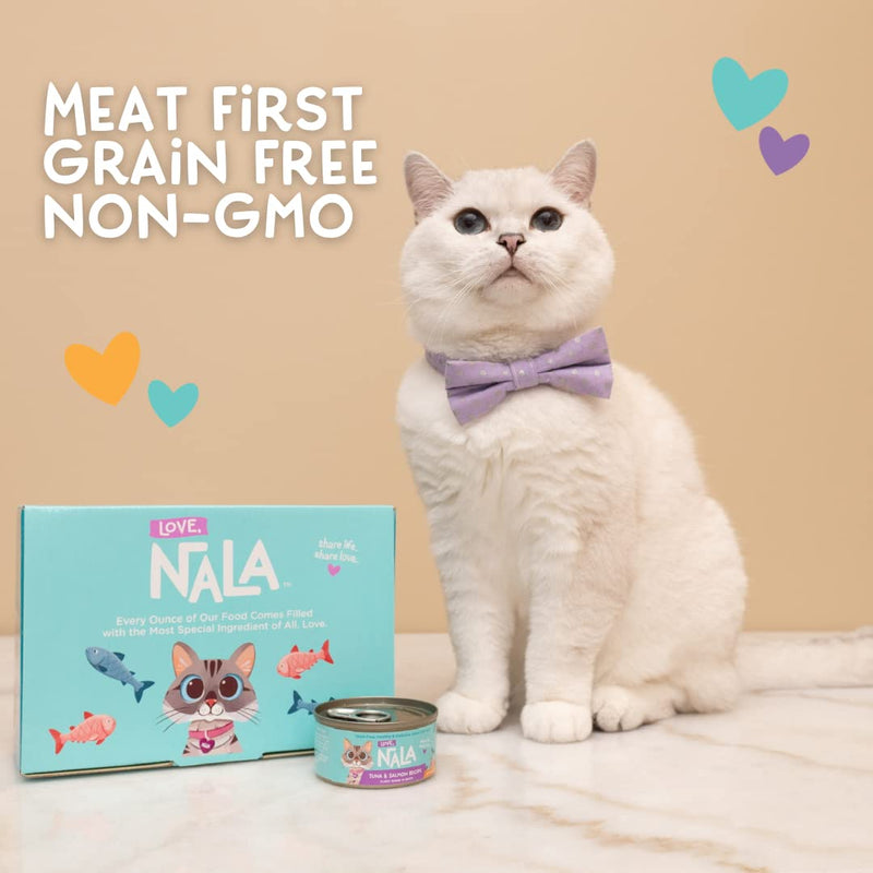 LOVE, NALA Natural Adult Cat Wet Food - FLAKED Tuna and Salmon in Broth - Grain Free - Non - GMO - Lean Protein - Omega 3 - Digestive Fiber Blend - Added Minerals & Vitamins - cat food - 810113200316