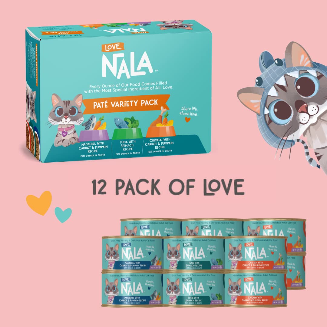 Love, Nala Natural Adult Cat Wet Food - Pâté Variety Pack (Tuna, Chicken, Mackerel) - 2.4 lbs