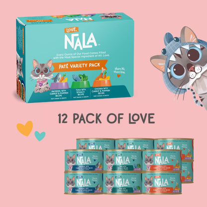Love, Nala Natural Adult Cat Wet Food - Pâté Variety Pack (Tuna, Chicken, Mackerel) - 2.4 lbs