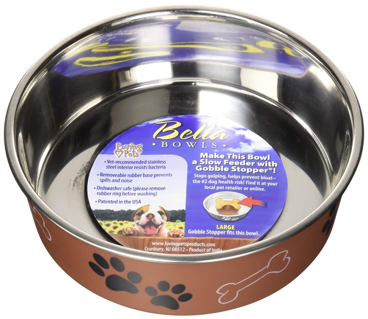 Loving Pets Bella Dog Bowls - Dog Food Water Bowl - No Tip Stainless Steel - Extra Large - Copper - dog bowl - 842982074538