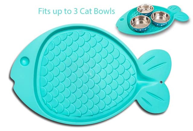 Loving Pets Bella Spill - Proof Fish - Shaped Mat for Cats - Aqua - Mat - 842982073609