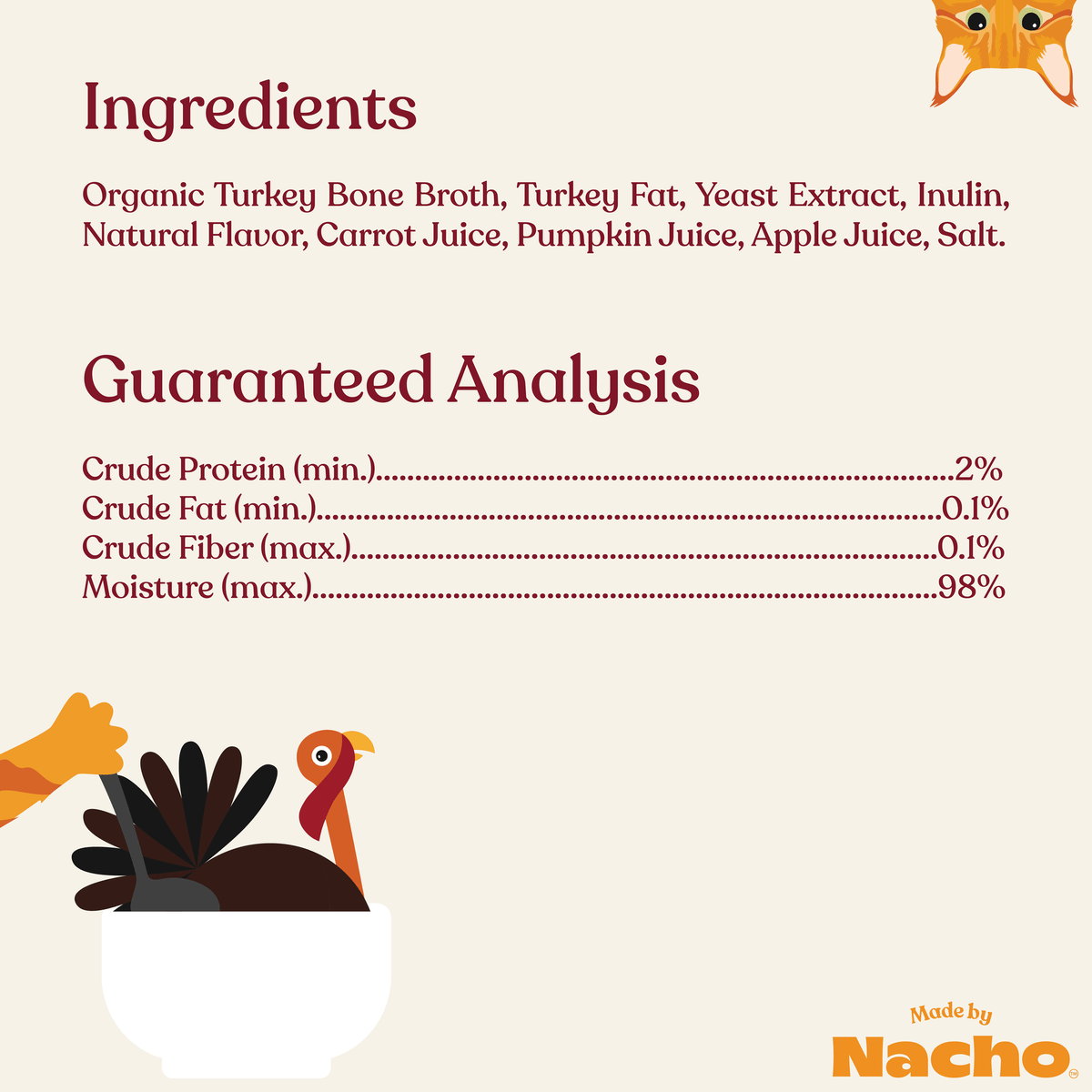 Made by nacho cage free Turkey bone broth 11oz cat bone broth topper
